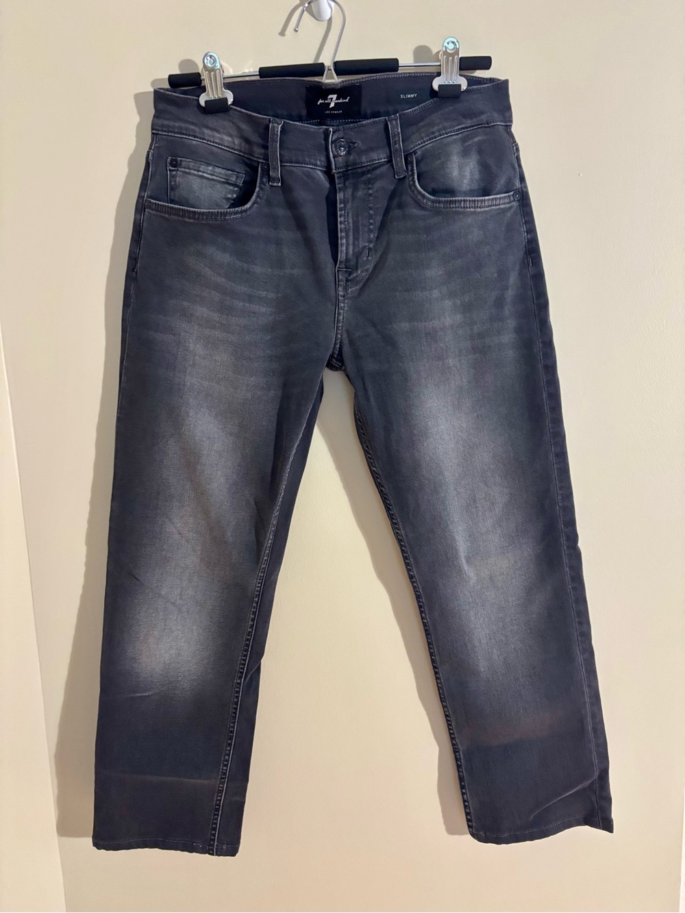 7 for all Mankind Men's Dark Gray Whiskered Slimmy Stretch Jeans